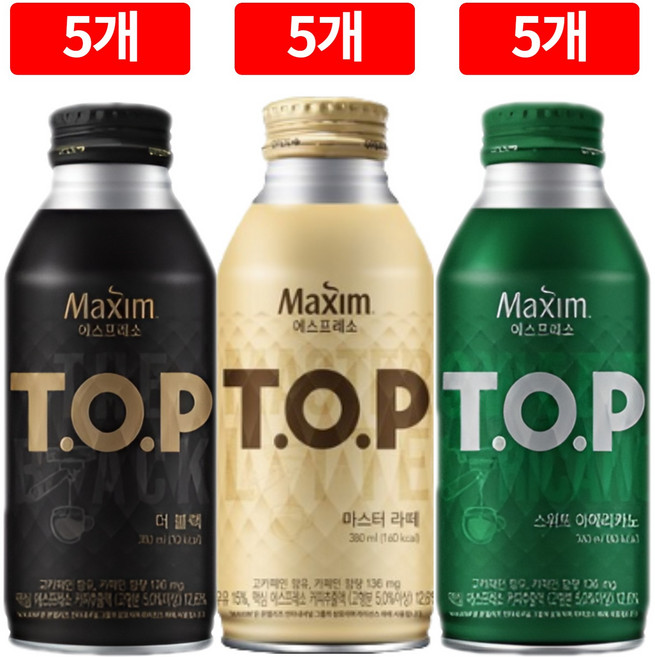 동서 맥심 티오피 캔커피 3종 5개씩 혼합(더블랙 라떼 스위트아메리카노), 380ml, 15개