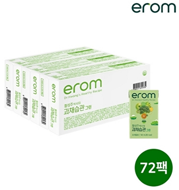 이롬 [이롬]황성주박사의 과채습관 그린 140ml 72팩(24입*3), 72개