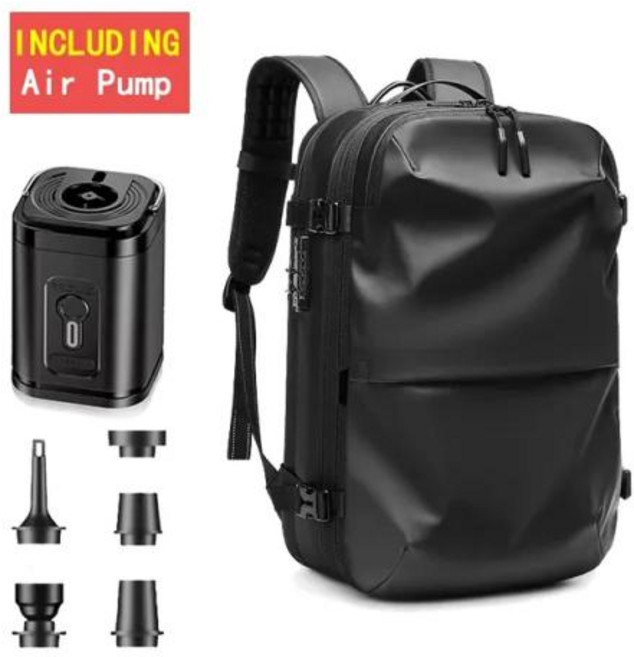 배낭 남자 여행용 진공 압축 전기 펌프 17 인치 노트북 가방 방수 보관 확장형 패션 캐주얼 백팩, 16) Including Air Pump
