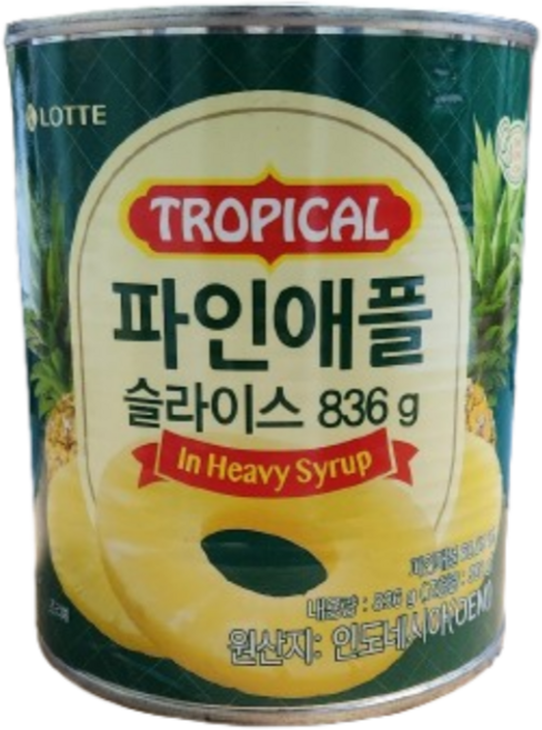 롯데 파인애플 슬라이스 836g 통조림 화채 샐러드 팥빙수 간식, 6개