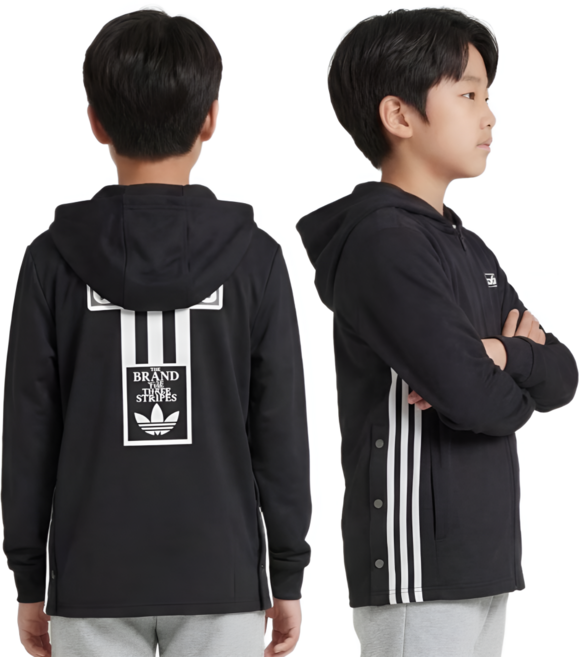 아디다스 주니어 후드집업 블랙 키즈 바람막이 삼선 트레이닝복 집업 농구 후드티 점퍼 아동 자켓