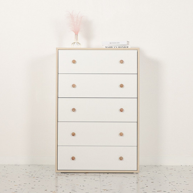 유코스 코트니 E0 LPM 속 깊은 5단 서랍장 800, 화이트