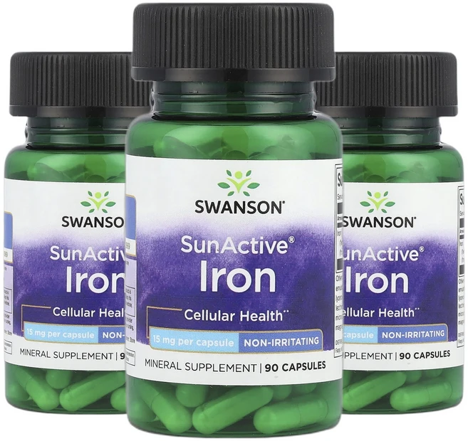 스완슨 SunActive 철분 Iron 아이언 15mg 캡슐 90정 2+1, 3개, 90회분 - 쿠팡