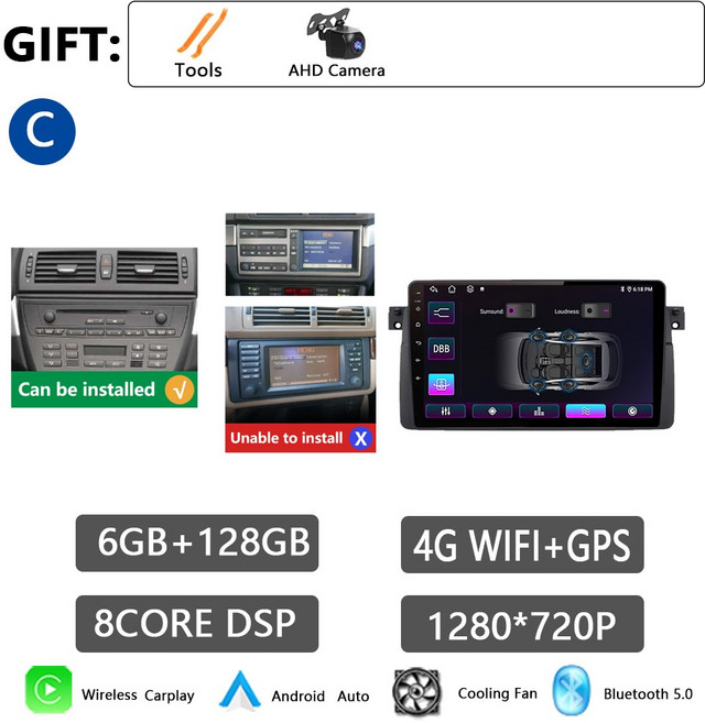 안드로이드 내비게이션 325 비디오 카플레이 Din 자동 라디오 2006 GPS NO BMW 330/335 호환 320 M3 318 2 OS 자동차 플레이어 E46 멀티미디어 19, C 6G128G CAM