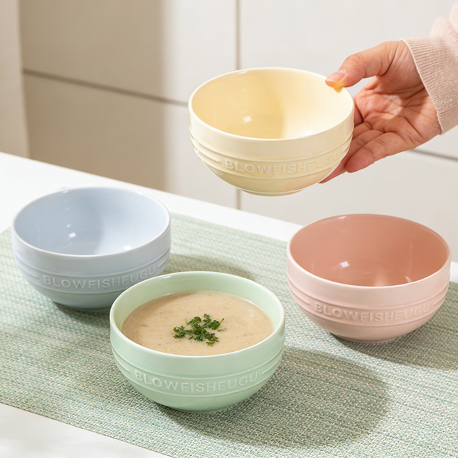 스트라이프 부조 알파벳 그릇 크림풍 샐러 드볼 국그릇 세트 400ML [신혼부부에게 선물하기 좋은], 4개, 혼합색상