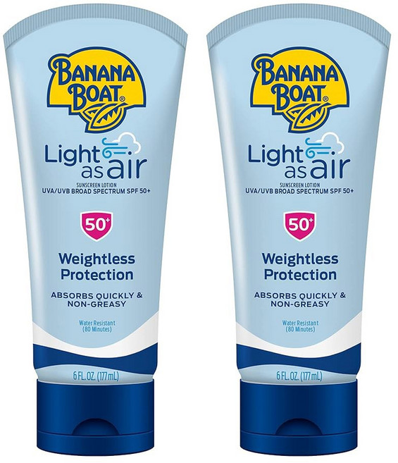 에어 선크림 로션 SPF 50 트윈 팩으로 가벼운 바나나 보트 | 가볍고 기름지지 않는 자외선 차단제 50 선블록 옥시벤존 프리 각 6온스, 6 Fl Oz (Pack of 2)