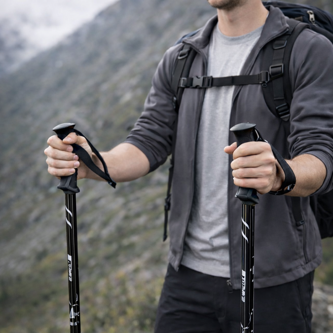 모던루트 초경량 3단조절 등산 스틱, 1개, 블랙