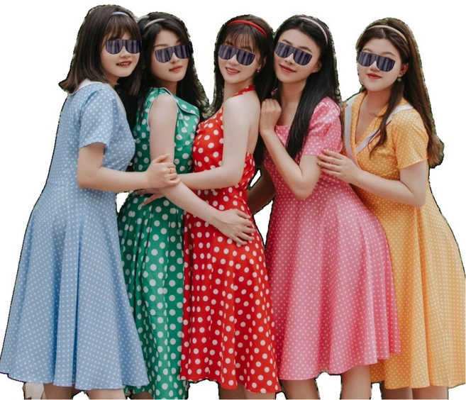 레트로 도트 원피스 80년대