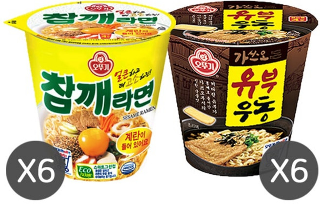 오뚜기 참깨라면컵6개+가쓰오 유부우동6개, 1개