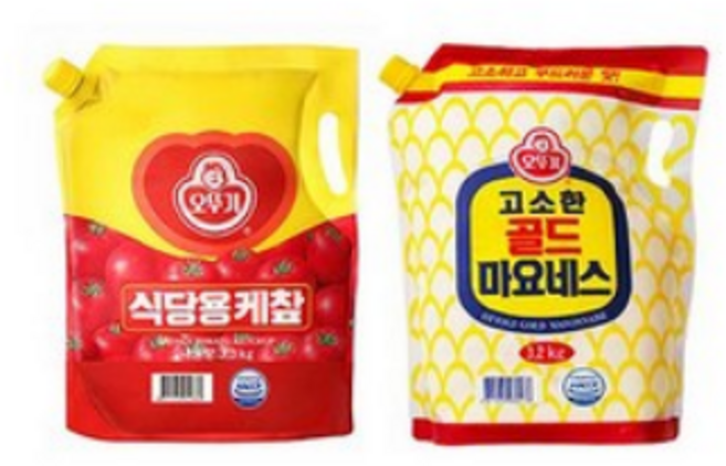 [오뚜기] 업소용 고소한 골드 마요네즈 3.2kg + 식당용 케챂 3.3kg 스파우트팩 무료배송!, 1세트