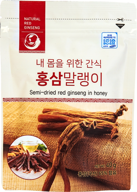 [국내산] 고려 홍삼 말랭이 등산 골프 낚시 건강 간식, 1개, 40g