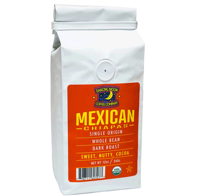 340g 댄싱 문 다크 로스트 멕시코 치아파스 유기농 홀빈 Dancing Moon Dark Roast Mexican Chiapas Organic Whole Bean Coffee, 355ml, 1) 치아파스 다크 로스트 - 12 Ounce Pack, 1개