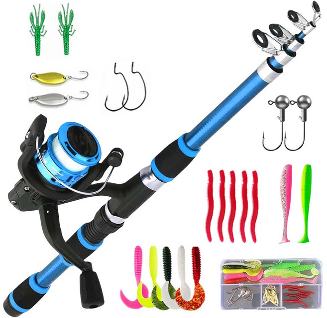브라브맥 캠핑 바다낚시 계곡낚시 다용도 낚시대 세트 입문용 초보용 1.8m, 파란색