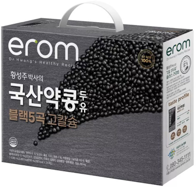 황성주 이롬 국산 약콩두유 190ml 코스트코 블랙5곡 고칼슘 두유, 4.56L, 1박스