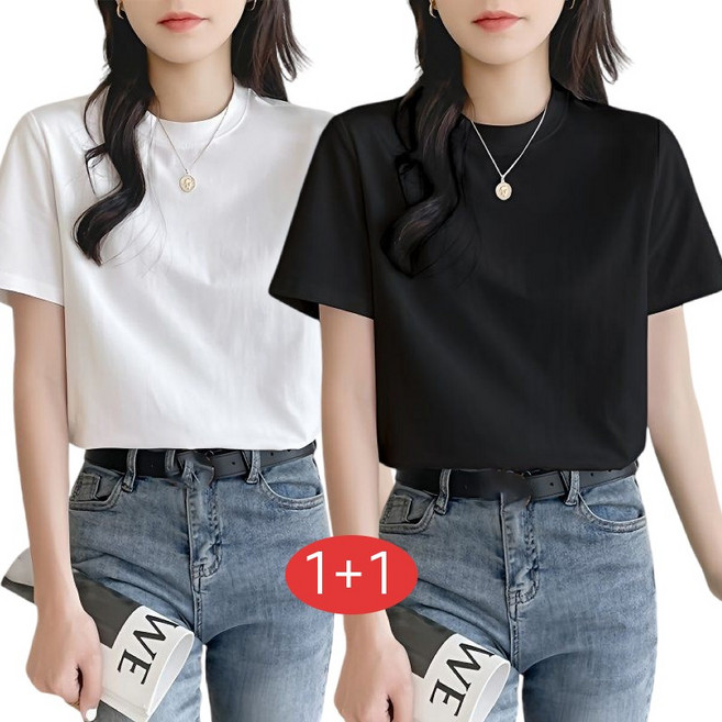 NEW 심플 디자인 면티 트렌디 캐쥬얼 루즈핏 빅사이즈 1+1