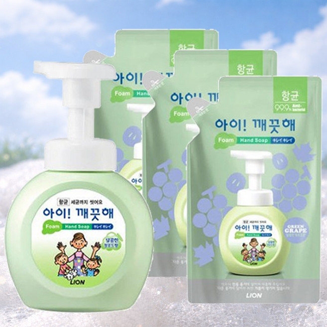 알뜰 손쉬운 위생습관 아이깨끗해 청포도향 순 용기 한개와 리필 세트, 200ml, 3개