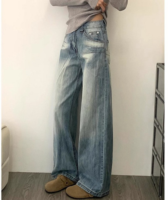 lofei 여성 와이드 데님 팬츠 루즈핏 봄 청바지 KZ26
