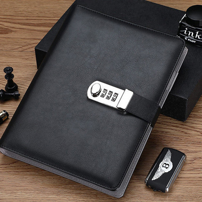 아이레노 오피스 A5 잠금 다이어리 비밀번호 수첩 개인기록 보안 노트 업무용 플래너, 1개, 브라운