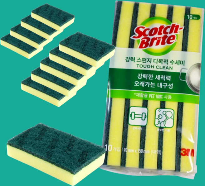 3M 부직포 강력 스펀지 다목적 수세미 소형 10P, 5세트