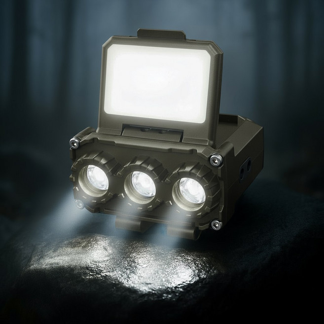 이하니 충전식 LED 헤드랜턴 캡라이트 등산 낚시 안전모 해루질 등산용 작업용 센서, 1개, 카키