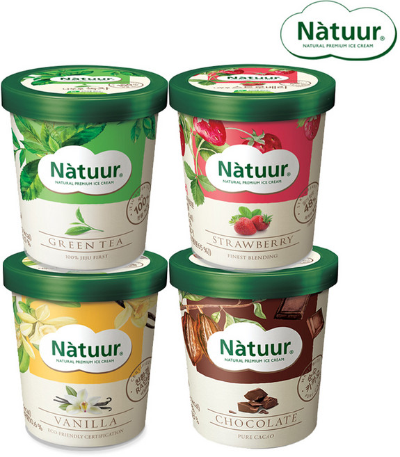나뚜루 파인트 474m 4개 아이스크림, 474ml, 9.녹차+스트로베리+바닐라+초코