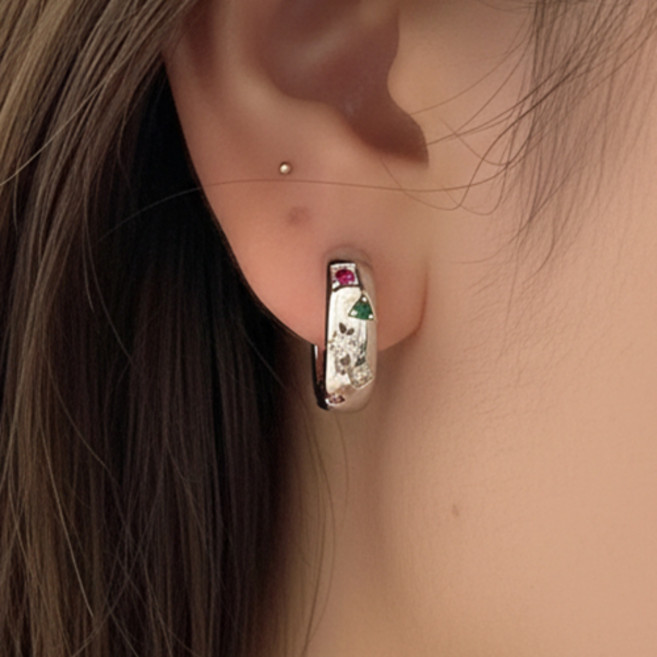 여성 파티 행사 원터치 큐빅 링 화려한 하객룩 귀걸이 A2075