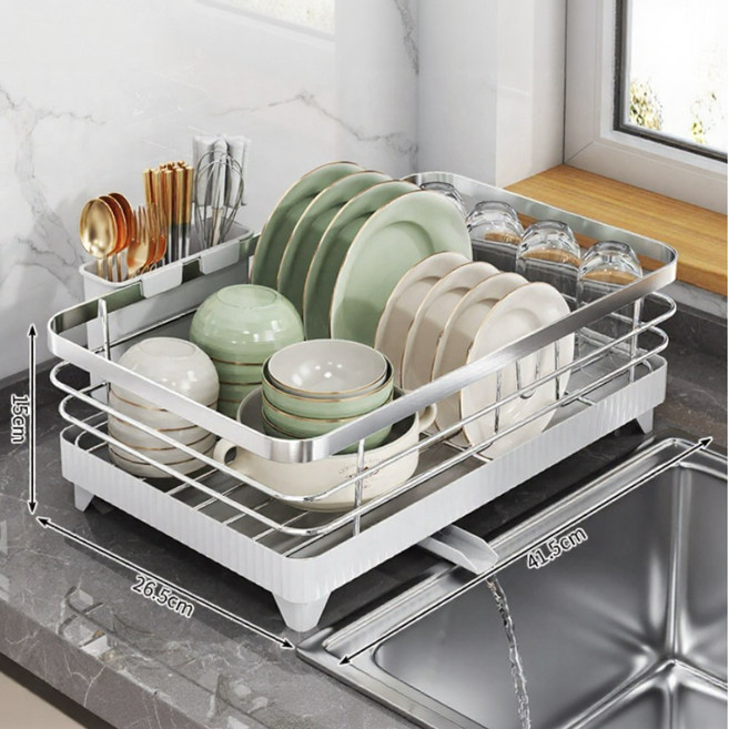 하피하피 스테인리스 프리미엄 식기건조대 자동물빠짐, 1개, 실버, 1단