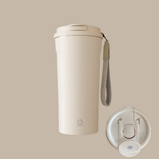 磁力攪拌杯咖啡豆漿蛋白粉自動攪拌杯304不鏽鋼懶人車載杯子, 1個, 1L, 二代內置吸管【米色】:高檔攪拌杯