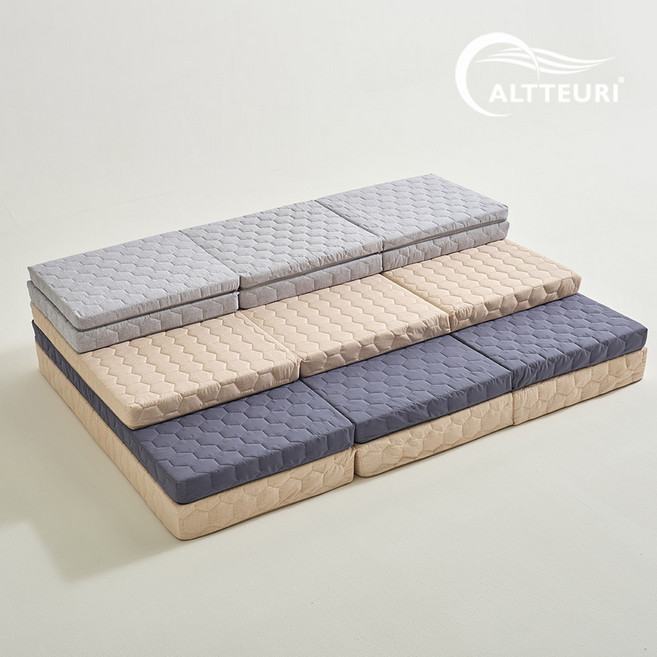 알뜨리 늘잠 3단 토퍼 접이식 바닥 매트리스 침대 차박 캠핑매트, 차콜, 8cm