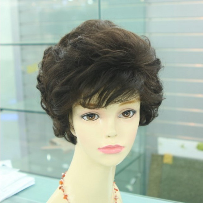 N201 여자항암가발 중년여성가발 헤어증모 똑딱이 위그 엄마, 자연갈색, 1개