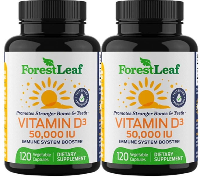 [1+1] 고함량 비타민 D 포레스트리프 ForestLeaf 면역 이뮨 시스템 부스터 50000 IU 120캡슐 2개 - 쿠팡