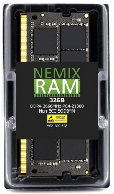 NEMIX 메모리 RAM 64GB(2X32GB) DDR4 2666MHZ PC4-21300 2Rx8 1.2V 260핀 비 ECC SODIMM 노트북 AIO 114937, 32GB (1X32GB) DDR4 2666MHZ SOD, 1개