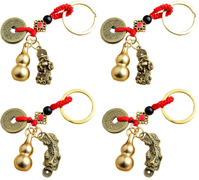 BUZOO 재물운을 부르는 조롱박 엽전 열쇠고리 키링 바르고, 4개, 혼합색상
