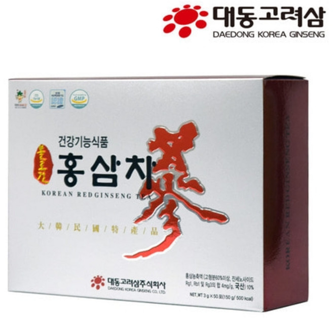 대동고려삼 홍삼차 고려 홍삼 티 100포 쇼핑백 포함 선물 상품, 3g, 1박스