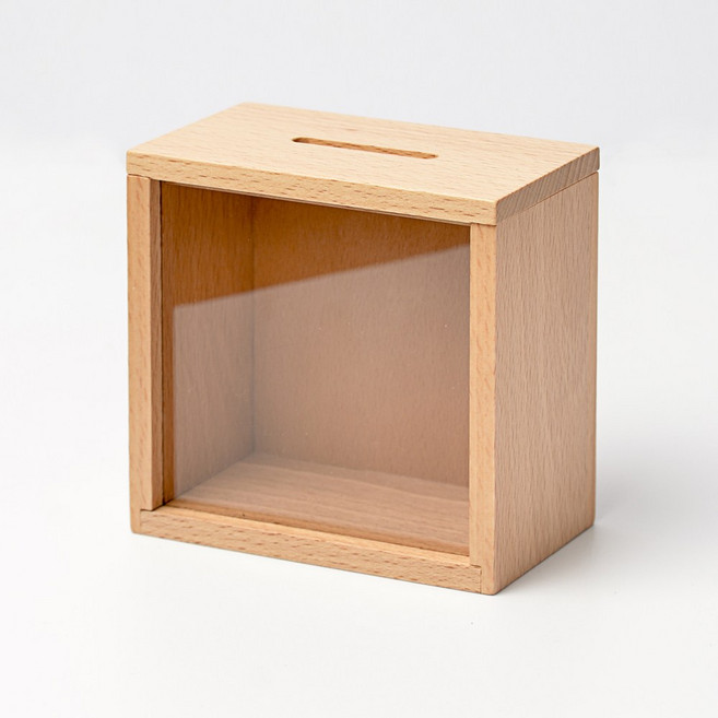 mifo 櫸木單格透明存錢筒 簡約風格居家裝飾擺件, Natural Wood, 1個