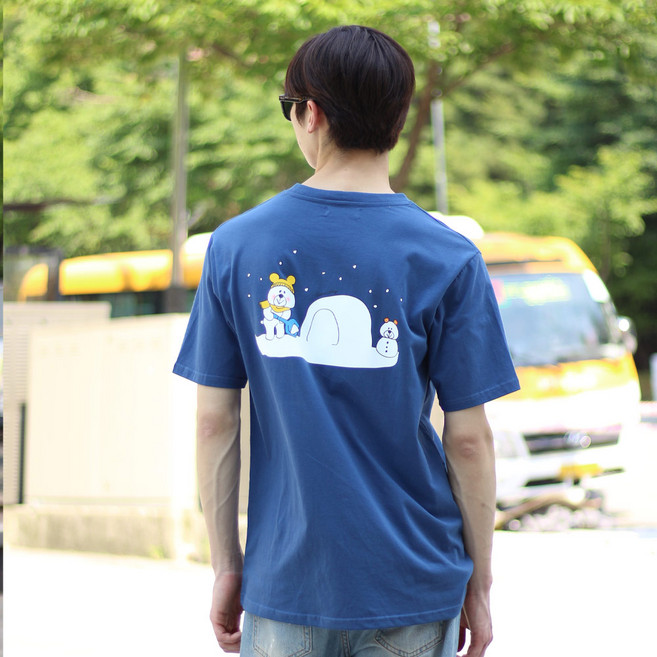 파르데스 남녀공용 눈사람 라운드넥 프린팅 반팔티셔츠