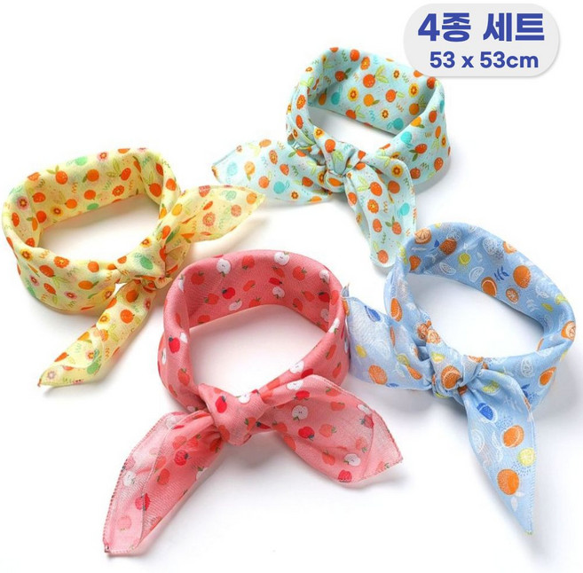 여성손수건 아사면 과일 손수건 4종세트 53x53 데일리 면손수건