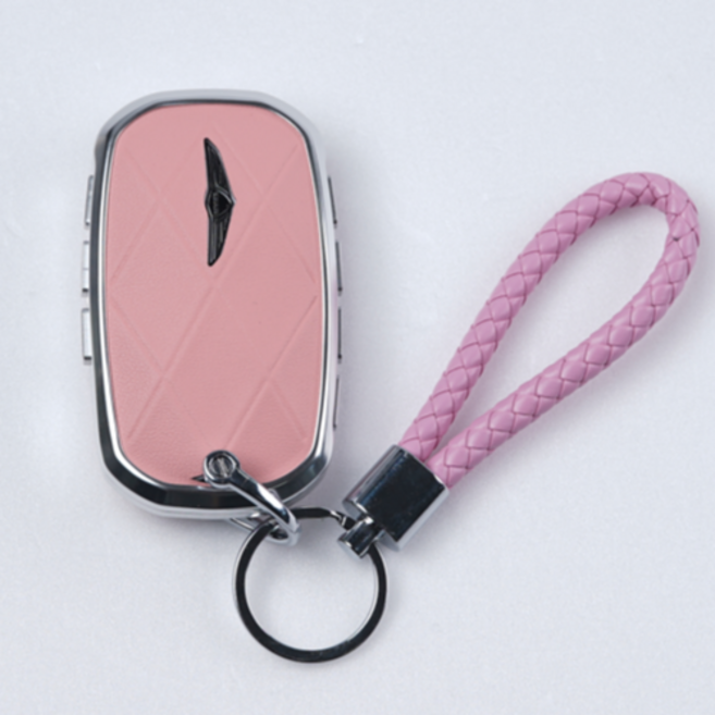 옳다스토어 제네시스 신형 가죽 메탈 키케이스, 라이트핑크