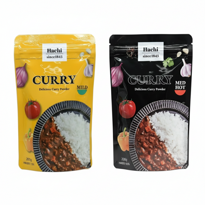 하찌 카레루 200g x 2종세트 (가정용 - 중간매운맛/순한맛) - 일본 카레가루 하치 커리파우더 카레분 분말, 2개