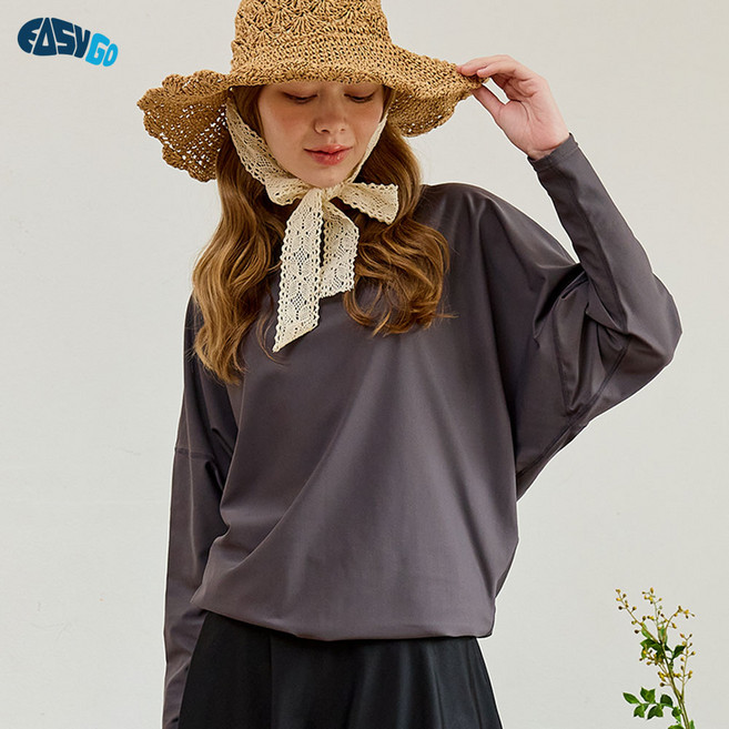 이지고 여성 가오리핏 오버핏 래쉬가드 상의 루즈핏 빅사이즈, 챠콜