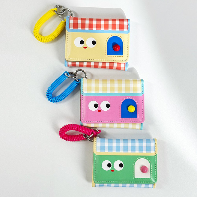 모던허니 여성 캐릭터 체크 3단 미니 학생 카드 지갑 반지갑