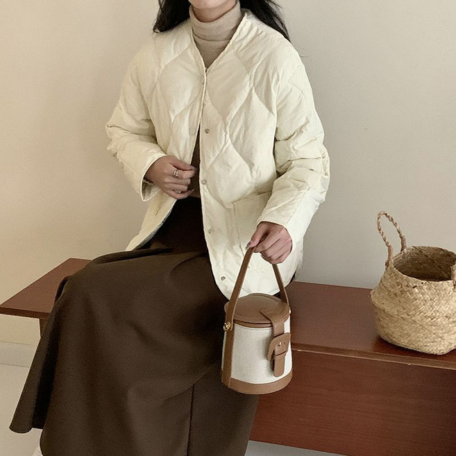 쌍천 오리털 가을 겨울 작은 키 루즈 숏 패딩 여 겨울 얇은 노칼라 빵 점퍼 W25110712