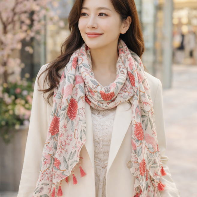 [2026 봄신상] 여성 플라워 꽃무늬 사계절 롱스카프
