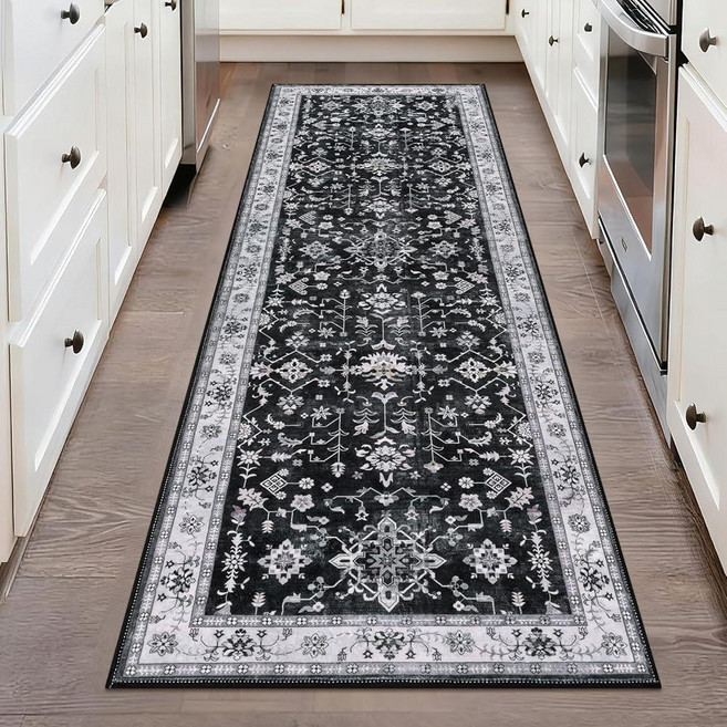 HEBE Washable Hallway Runner Rug 2'x 6' Non Slip 주방용품 Rugs Runner Low Pile Entryway Laundry Room M