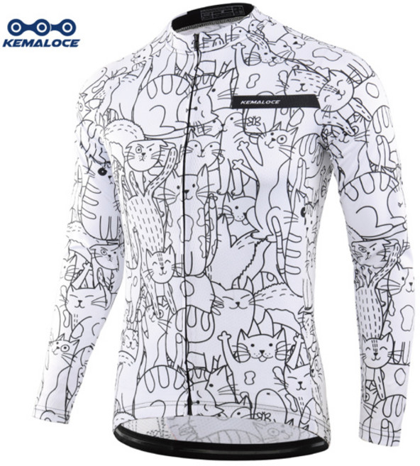 KEMALOCE 사이클링 저지 긴 소매 남성 여성 화이트 블랙 만화 2024 자전거 저지 팀 여름 프리미엄 안티 UV 사이클 의류, [00] XL, [00] LJ-012, 1개