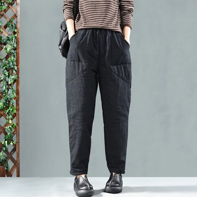 PEROLA 여성 패딩바지 베이직 무지 허리밴딩 캐주얼 빅사이즈 배기팬츠 겨울 보온 따뜻한 방한바지