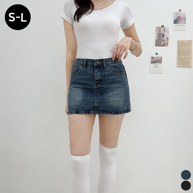 끌로이 여성 미니 청치마 데님 숏 스커트 면 하이웨스트 A라인 워싱 빈티지 캐주얼