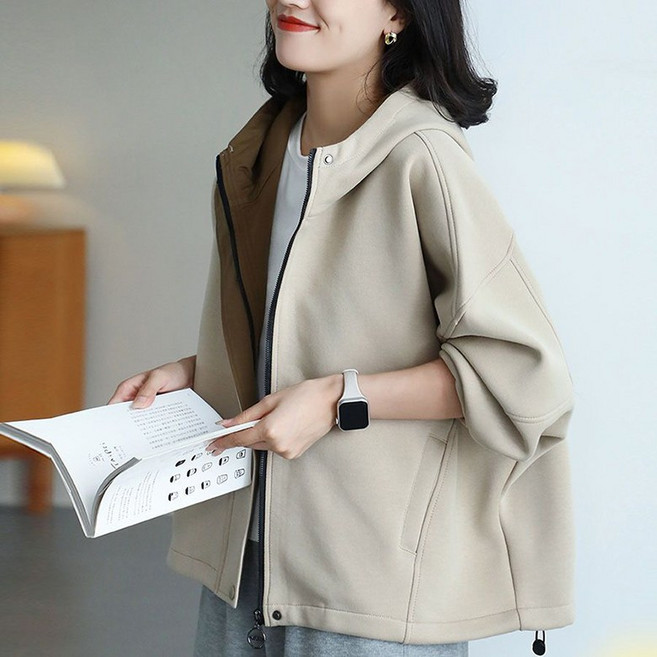 ORZQU 봄 가을 여성 루즈핏 후드 재킷 데일리 캐주얼지퍼 후드 바람막이 빅 사이즈