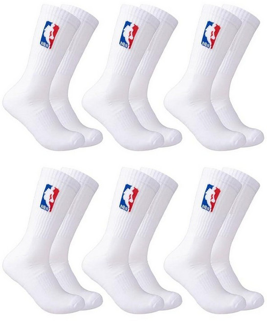 Ultra Game NBA 남성용 운동용 쿠션 세이프 핏 크루 양말 - 6팩, White Red White Blue