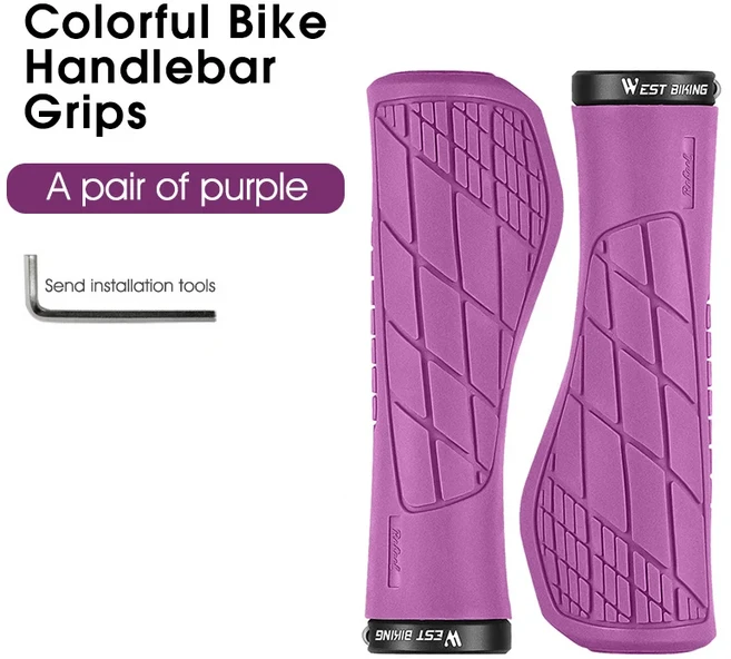 WEST BIKING 자전거 그립 부드러운 고무 MTB 도로 자전거 그립 충격 방지 미끄럼 방지 핸들 바 커버 다채로, 01 빠른, 05 Purple-060